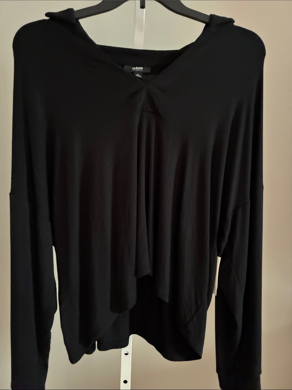 Alfani Black Draped Hooded Long-Sleeve Top